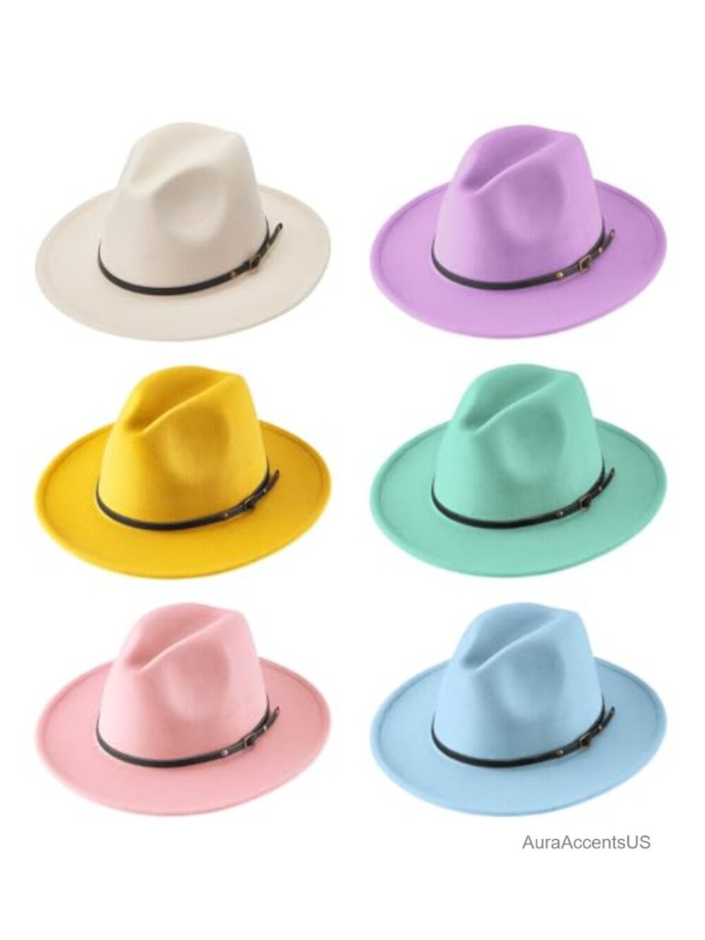 6 Pcs Fedora Hats Wide Brim Felt Panama Hat with Buckle